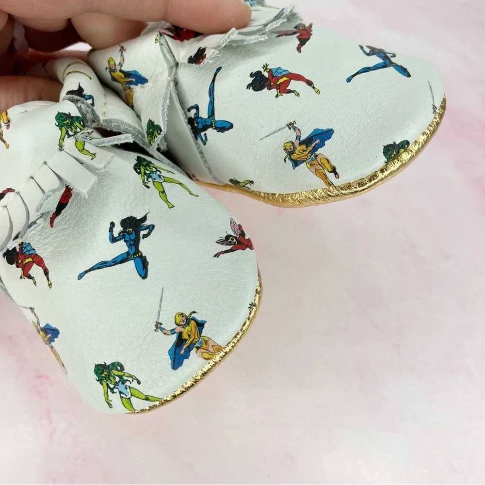 Freshly Picked baby shoes Women of Marvel white & gold leather moccasin 1 infant